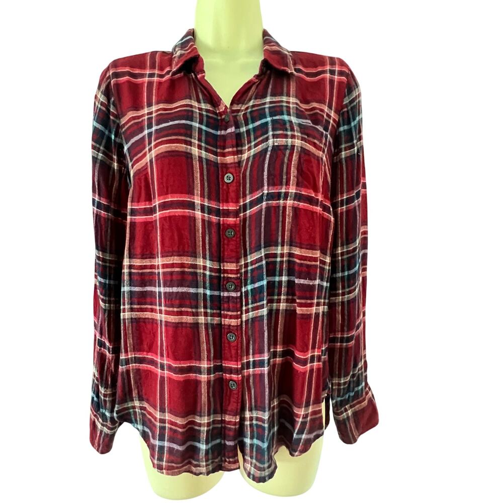 Lucky Brand Red Plaid Flannel Button Up Shirt Size XS